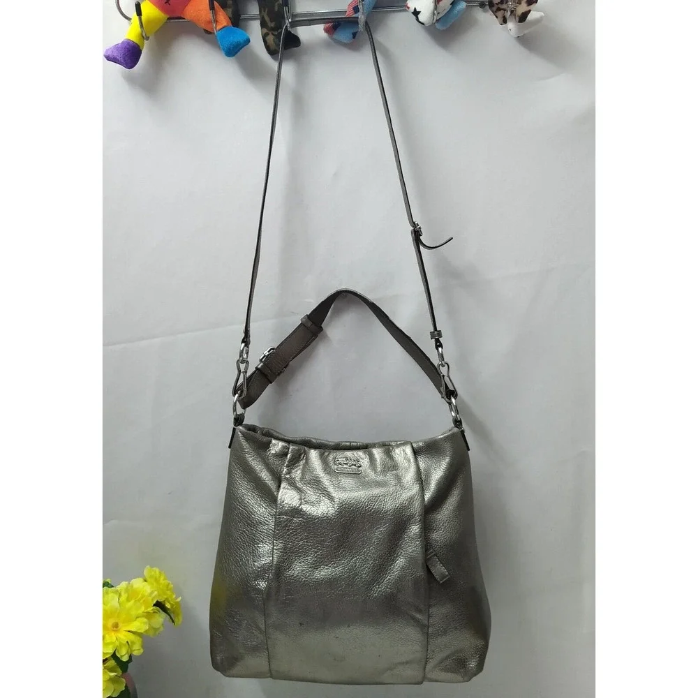 Coach Madison Metallic Gold Leather Zipper Hobo Shoulder Bag